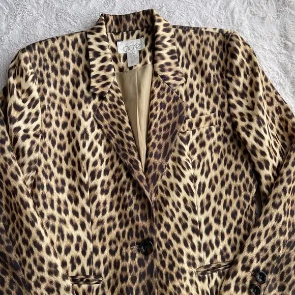 SOLD Cache vintage leopard print blazer jacket Y2K 90s animal cheetah mob wife L - Picture 7 of 16